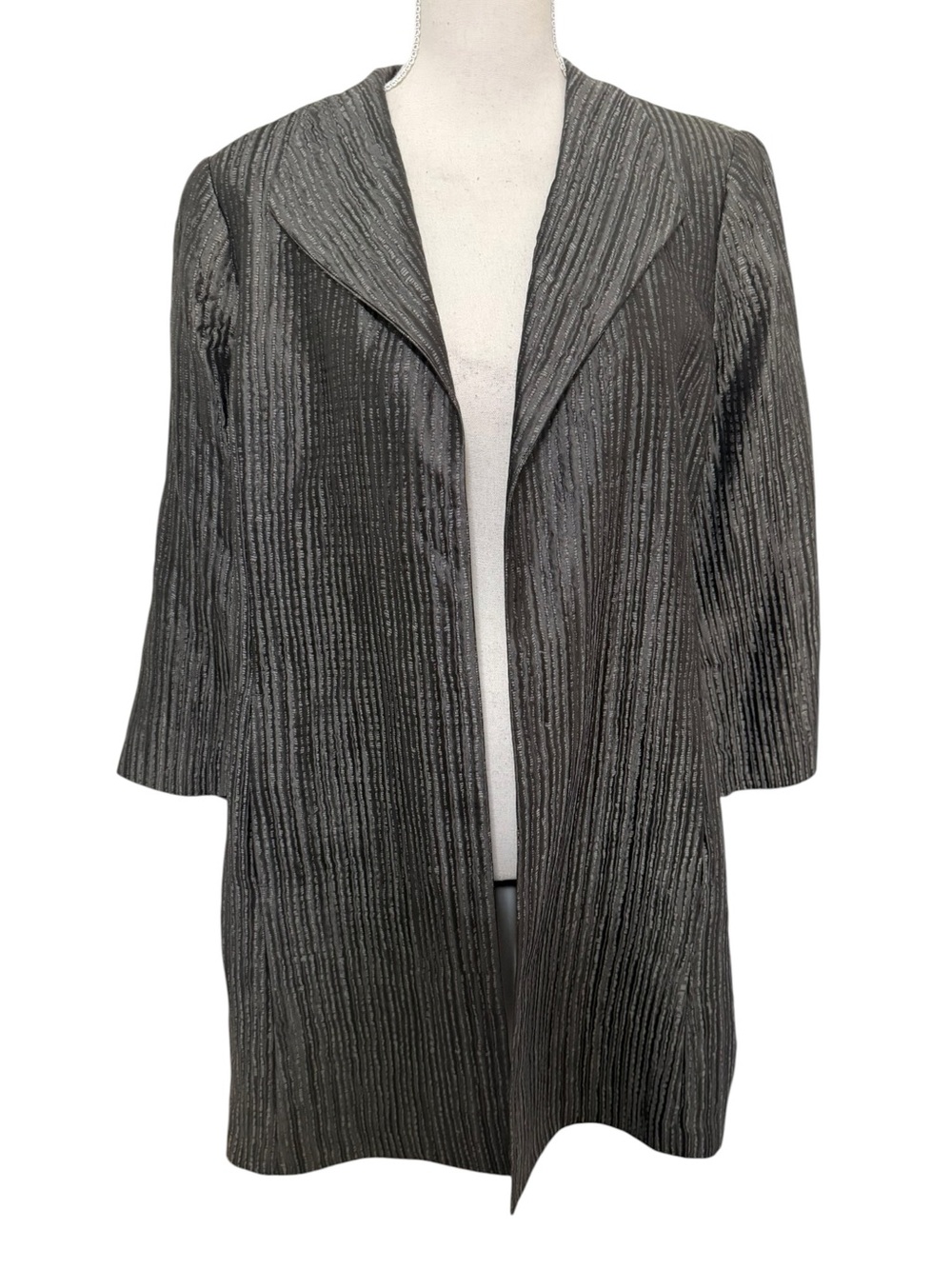 Eileen‎ Fisher Metallic Charcoal Grey Pleated Open Front Duster Jacket Size M/L